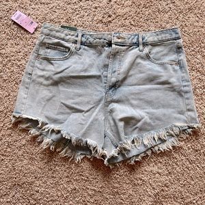 Highest rise denim shorts fringe bottoms
